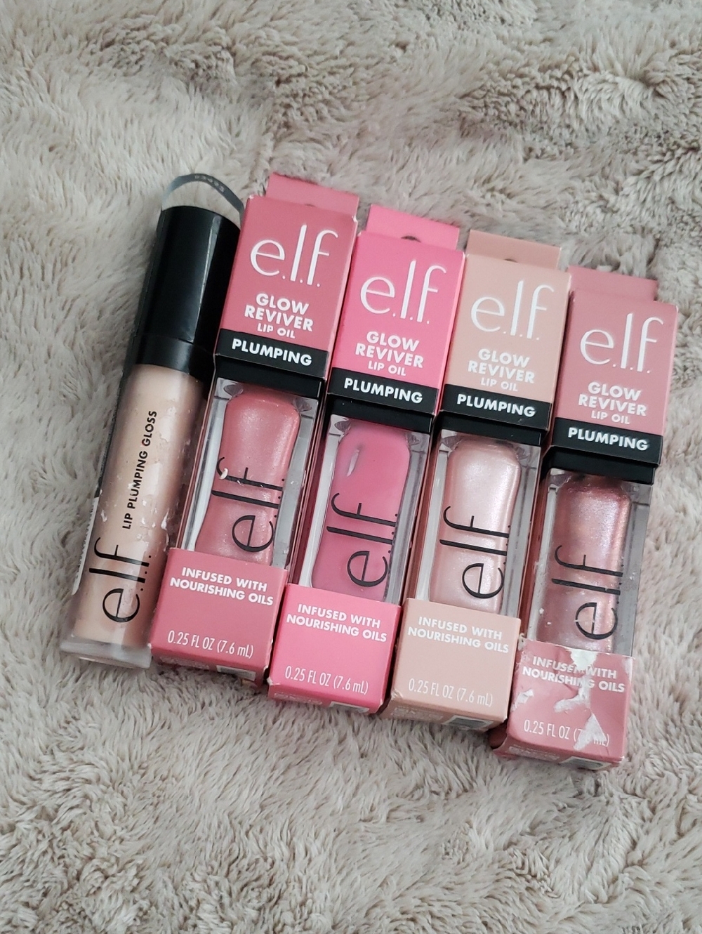 E.L.F. 5 Lot Glow Reviver Plumping Lip Oil - Shimming Pink and Nude Shades NEW!!